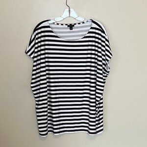 Ann Taylor Factory Women's Boat Neck, Black & White Striped Top, Size XL